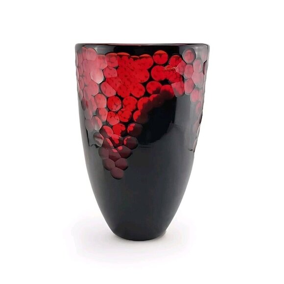 Vintage Murano Lava Glass Vase  Italian Art Red Black Label 10"T - Picture 3 of 9